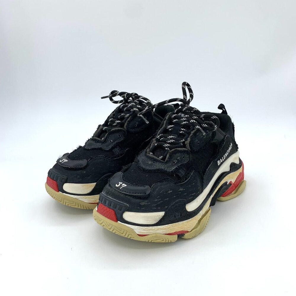 H13186 Balenciaga Triples Size 37 Black Lace-up Thick-soled Casual Daddy Shoes